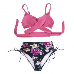 CUPSHE różowe i kwiatowe bikini we wzory zestawy Sexy Lace Up wyściełane kubki strój kąpielowy strój kąpielowy dwuczęściowy kobi