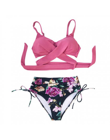 CUPSHE różowe i kwiatowe bikini we wzory zestawy Sexy Lace Up wyściełane kubki strój kąpielowy strój kąpielowy dwuczęściowy kobi