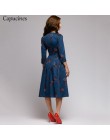 Capucines granatowy 3/4 rękawy sukienka z nadrukiem kobiety 2019 wiosna lato portmonetka vintage-line Casual dress Elegent Party