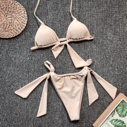 NewAsia seksowne bikini 2019 stroje kąpielowe kobiety lato Halter zasznurować łuk usztywniony biustonosz push Up mikrobikini str