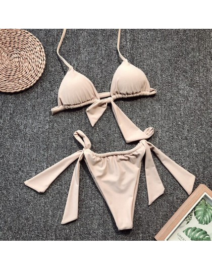 NewAsia seksowne bikini 2019 stroje kąpielowe kobiety lato Halter zasznurować łuk usztywniony biustonosz push Up mikrobikini str
