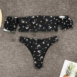 2020 Floral Bikini z odkrytymi ramionami damski strój kąpielowy kobiety stroje kąpielowe dwuczęściowy zestaw Bikini średnio wyso