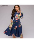 Capucines granatowy 3/4 rękawy sukienka z nadrukiem kobiety 2019 wiosna lato portmonetka vintage-line Casual dress Elegent Party