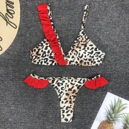 Bikini z wysoką talią 2019 Mujer czerwony lampart seksowne stringi brazylijskie Bikini Push Up stroje kąpielowe strój kąpielowy 