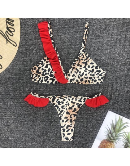 Bikini z wysoką talią 2019 Mujer czerwony lampart seksowne stringi brazylijskie Bikini Push Up stroje kąpielowe strój kąpielowy 