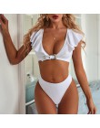 Peachtan Vintage solidny biały bikini set 2020 strój kąpielowy z falbanką kobiet pas stroje kąpielowe kobiety Push up bikini kąp