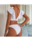 Peachtan Vintage solidny biały bikini set 2020 strój kąpielowy z falbanką kobiet pas stroje kąpielowe kobiety Push up bikini kąp