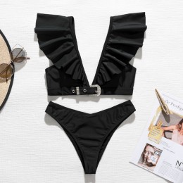 Peachtan Vintage solidny biały bikini set 2020 strój kąpielowy z falbanką kobiet pas stroje kąpielowe kobiety Push up bikini kąp