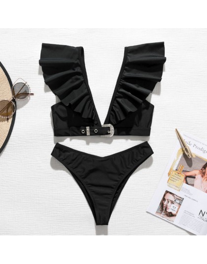 Peachtan Vintage solidny biały bikini set 2020 strój kąpielowy z falbanką kobiet pas stroje kąpielowe kobiety Push up bikini kąp