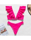 Peachtan Vintage solidny biały bikini set 2020 strój kąpielowy z falbanką kobiet pas stroje kąpielowe kobiety Push up bikini kąp