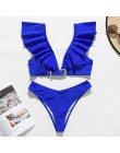Peachtan Vintage solidny biały bikini set 2020 strój kąpielowy z falbanką kobiet pas stroje kąpielowe kobiety Push up bikini kąp