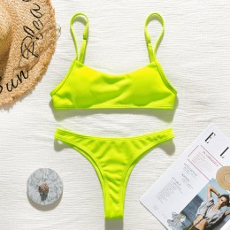 Peachtan prążkowany bikini set Neon biquinis Feminino 2020 stroje kąpielowe kobiety kąpiących kobieta kostium kąpielowy damski s