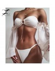 Z długim rękawem kobieta bikini 2020 mujer kąpiących biały strój kąpielowy stroje kąpielowe bandeau kobiety Sexy brazylijski str