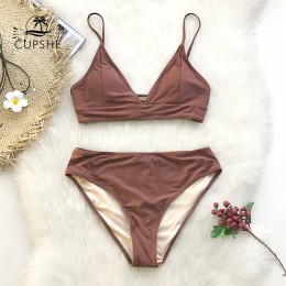 CUPSHE Brown sznurowane zestawy Bikini kobiety trójkąt średnio wysoka talia dwa kawałki stroje kąpielowe 2020 dziewczyna zwykły 