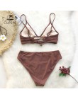 CUPSHE Brown sznurowane zestawy Bikini kobiety trójkąt średnio wysoka talia dwa kawałki stroje kąpielowe 2020 dziewczyna zwykły 