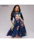 Capucines granatowy 3/4 rękawy sukienka z nadrukiem kobiety 2019 wiosna lato portmonetka vintage-line Casual dress Elegent Party