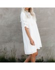 Tunika Cover-up 2020 biała tunika Sexy Hollow Out O-Neck plaża Mini sukienka lato kobiety odzież plażowa narzuta na strój kąpiel