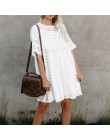 Tunika Cover-up 2020 biała tunika Sexy Hollow Out O-Neck plaża Mini sukienka lato kobiety odzież plażowa narzuta na strój kąpiel