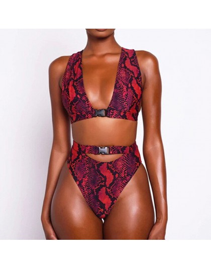 Klamra bikini wysokie w talii 2020 afrykańskie stroje kąpielowe kobiety strój kąpielowy Sexy czerwony nadruk węża strój kąpielow