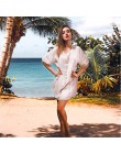 Tunika Cover-up 2020 biała tunika Sexy Hollow Out O-Neck plaża Mini sukienka lato kobiety odzież plażowa narzuta na strój kąpiel