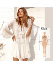 Tunika Cover-up 2020 biała tunika Sexy Hollow Out O-Neck plaża Mini sukienka lato kobiety odzież plażowa narzuta na strój kąpiel