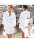 Tunika Cover-up 2020 biała tunika Sexy Hollow Out O-Neck plaża Mini sukienka lato kobiety odzież plażowa narzuta na strój kąpiel