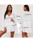 Tunika Cover-up 2020 biała tunika Sexy Hollow Out O-Neck plaża Mini sukienka lato kobiety odzież plażowa narzuta na strój kąpiel
