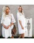 Tunika Cover-up 2020 biała tunika Sexy Hollow Out O-Neck plaża Mini sukienka lato kobiety odzież plażowa narzuta na strój kąpiel