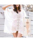 Tunika Cover-up 2020 biała tunika Sexy Hollow Out O-Neck plaża Mini sukienka lato kobiety odzież plażowa narzuta na strój kąpiel