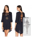 Tunika Cover-up 2020 biała tunika Sexy Hollow Out O-Neck plaża Mini sukienka lato kobiety odzież plażowa narzuta na strój kąpiel