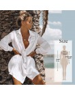 Tunika Cover-up 2020 biała tunika Sexy Hollow Out O-Neck plaża Mini sukienka lato kobiety odzież plażowa narzuta na strój kąpiel