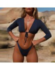 In-x strój kąpielowy z długim rękawem stałe brazylijskie stroje kąpielowe kobiety głęboko wycięte stringi bikini 2020 mujer Bond