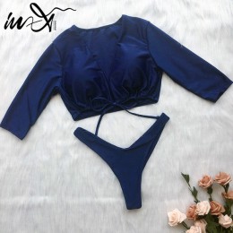 In-x strój kąpielowy z długim rękawem stałe brazylijskie stroje kąpielowe kobiety głęboko wycięte stringi bikini 2020 mujer Bond
