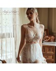Sexy mousse backless kobiety odzież do snu nocne suknie z stringi zestawy dekolt w serek koronkowa seksowna młoda dziewczyna wzó