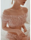 Kobiety Sheer gwiazdy bardzo cienka gaza Ruffles Off ramię z długim rękawem topy szorty Leg pierścień bielizna zestaw pokusa sek