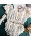Kobiety Sheer gwiazdy bardzo cienka gaza Ruffles Off ramię z długim rękawem topy szorty Leg pierścień bielizna zestaw pokusa sek