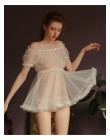 Kobiety Sheer gwiazdy bardzo cienka gaza Ruffles Off ramię z długim rękawem topy szorty Leg pierścień bielizna zestaw pokusa sek