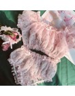 Kobiety Sheer gwiazdy bardzo cienka gaza Ruffles Off ramię z długim rękawem topy szorty Leg pierścień bielizna zestaw pokusa sek
