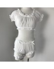Kobiety Sheer gwiazdy bardzo cienka gaza Ruffles Off ramię z długim rękawem topy szorty Leg pierścień bielizna zestaw pokusa sek
