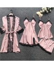 Plus rozmiar 2XL 2019 kobiety piżamy ustawia Satin Silk 4 sztuk bielizna nocna Spaghetti pasek koronki snu salon Pijama