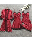 Plus rozmiar 2XL 2019 kobiety piżamy ustawia Satin Silk 4 sztuk bielizna nocna Spaghetti pasek koronki snu salon Pijama