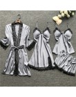 Plus rozmiar 2XL 2019 kobiety piżamy ustawia Satin Silk 4 sztuk bielizna nocna Spaghetti pasek koronki snu salon Pijama