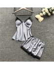 Plus rozmiar 2XL 2019 kobiety piżamy ustawia Satin Silk 4 sztuk bielizna nocna Spaghetti pasek koronki snu salon Pijama