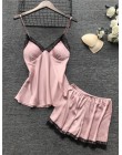 Plus rozmiar 2XL 2019 kobiety piżamy ustawia Satin Silk 4 sztuk bielizna nocna Spaghetti pasek koronki snu salon Pijama