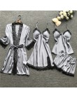 Plus rozmiar 2XL 2019 kobiety piżamy ustawia Satin Silk 4 sztuk bielizna nocna Spaghetti pasek koronki snu salon Pijama
