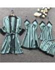 Plus rozmiar 2XL 2019 kobiety piżamy ustawia Satin Silk 4 sztuk bielizna nocna Spaghetti pasek koronki snu salon Pijama