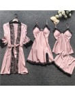 Plus rozmiar 2XL 2019 kobiety piżamy ustawia Satin Silk 4 sztuk bielizna nocna Spaghetti pasek koronki snu salon Pijama