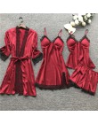 Plus rozmiar 2XL 2019 kobiety piżamy ustawia Satin Silk 4 sztuk bielizna nocna Spaghetti pasek koronki snu salon Pijama