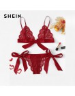 SHEIN koronkowy seksowny komplet bielizny gorące kobiety bielizna nocna V Neck bez rękawów koronkowy ścieg muszelkowy Bralette i