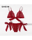 SHEIN koronkowy seksowny komplet bielizny gorące kobiety bielizna nocna V Neck bez rękawów koronkowy ścieg muszelkowy Bralette i